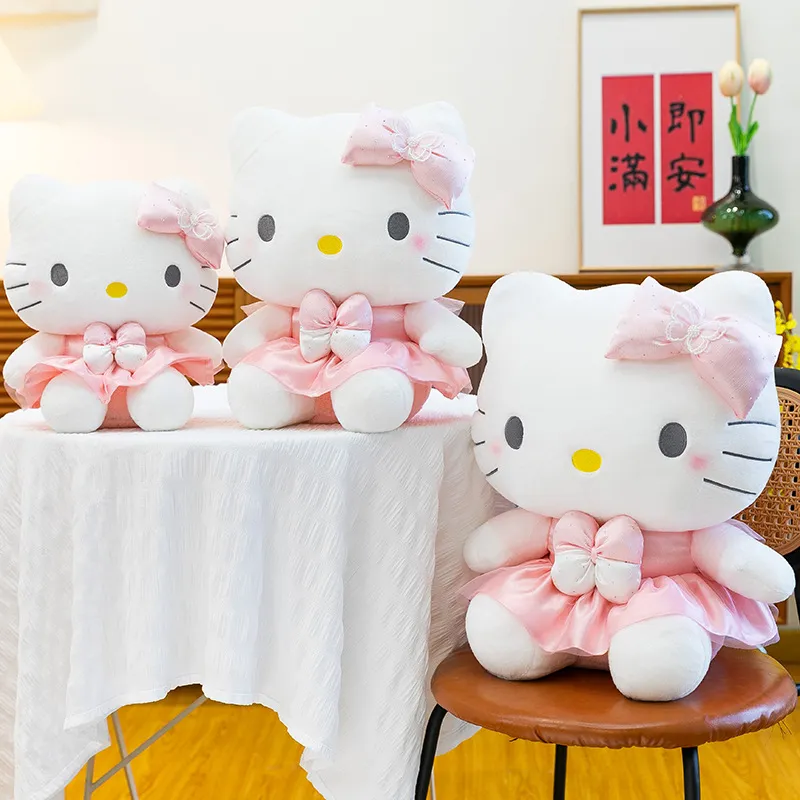 Dreamy Pink Bow Cat Plush Toy – Soft Kawaii Stuffed Animal Doll, Huggable Cuddle Pillow & Romantic Gift for Girlfriend